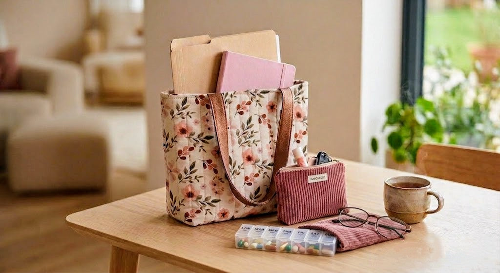 Cabas, pochettes et trousses multi-usage pour les rendez vous médicaux et les soins. 