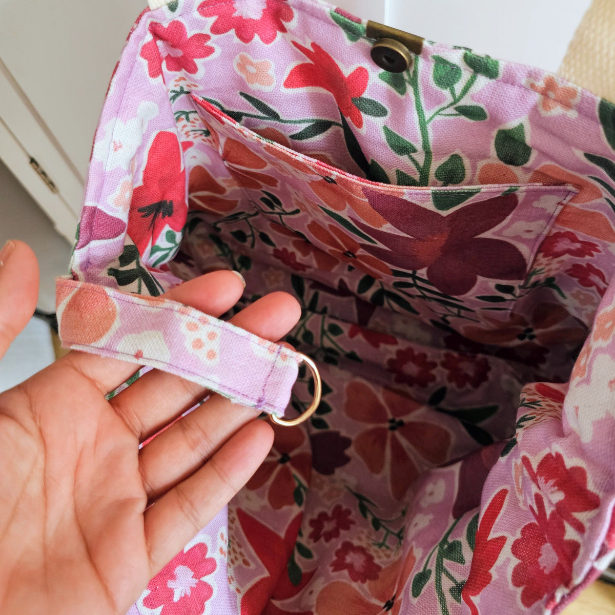 Sac cabas fait main en suédine lilas