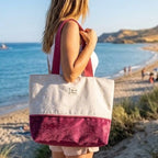 Sac cabas fait main en velours bordeaux avec coton imprimé marguerites
