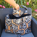 Grand sac cabas XXL fait main en coton Ethnik noir et rouille avec porte-monnaie assorti