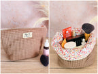 Pochette trousse de toilette 2-en-1 en tissu cousue main, transformée en panière de rangement