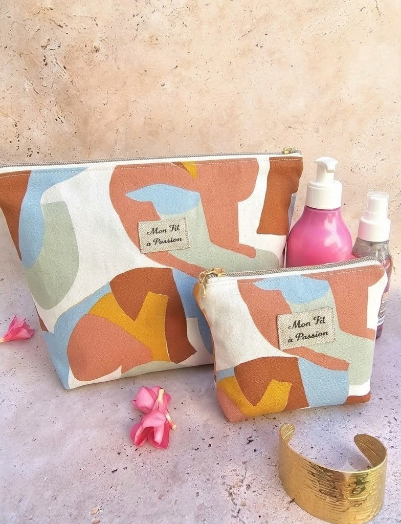 Duo Pochette astucieuse & petite pochette Douceur Abstraite – Pièce unique