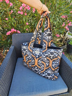 Cabas XL matelassé en coton épais & sa mini pochette / porte-monnaie assorti – Pièce unique