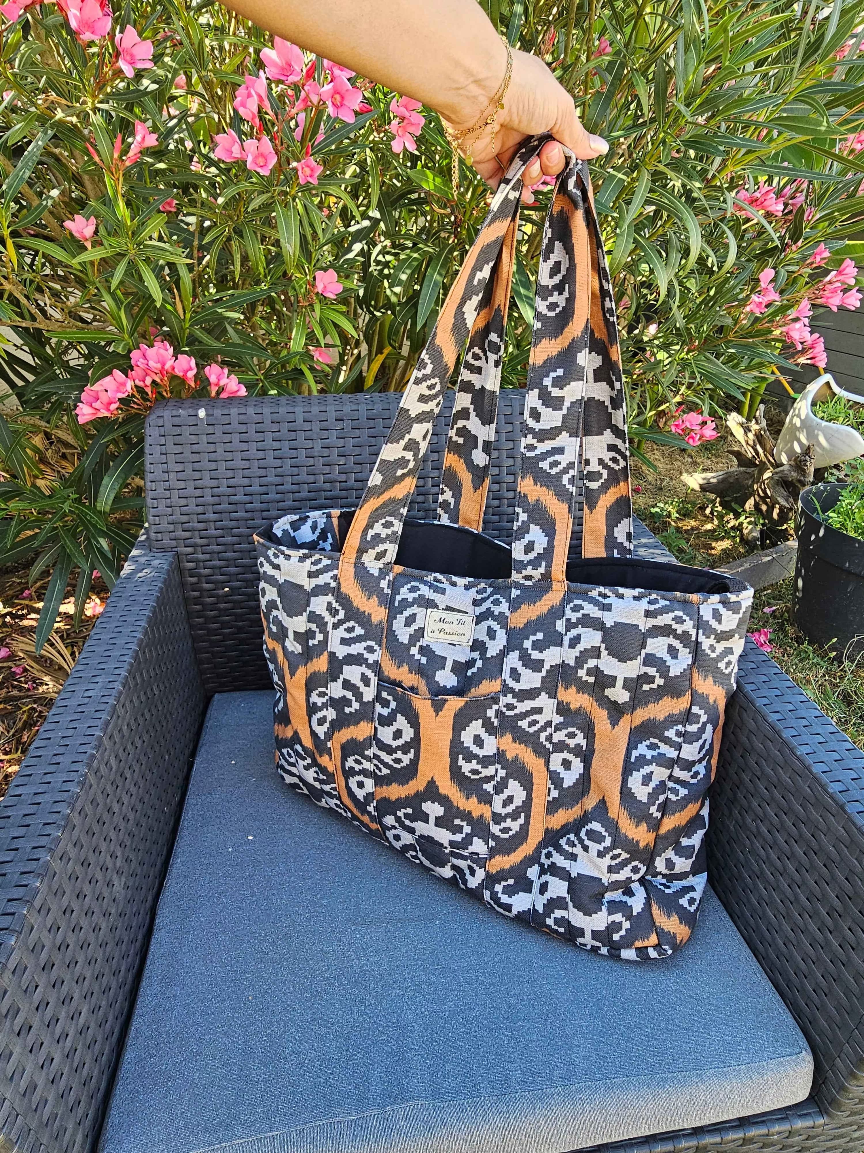 Cabas XL matelassé en coton épais & sa mini pochette / porte-monnaie assorti – Pièce unique