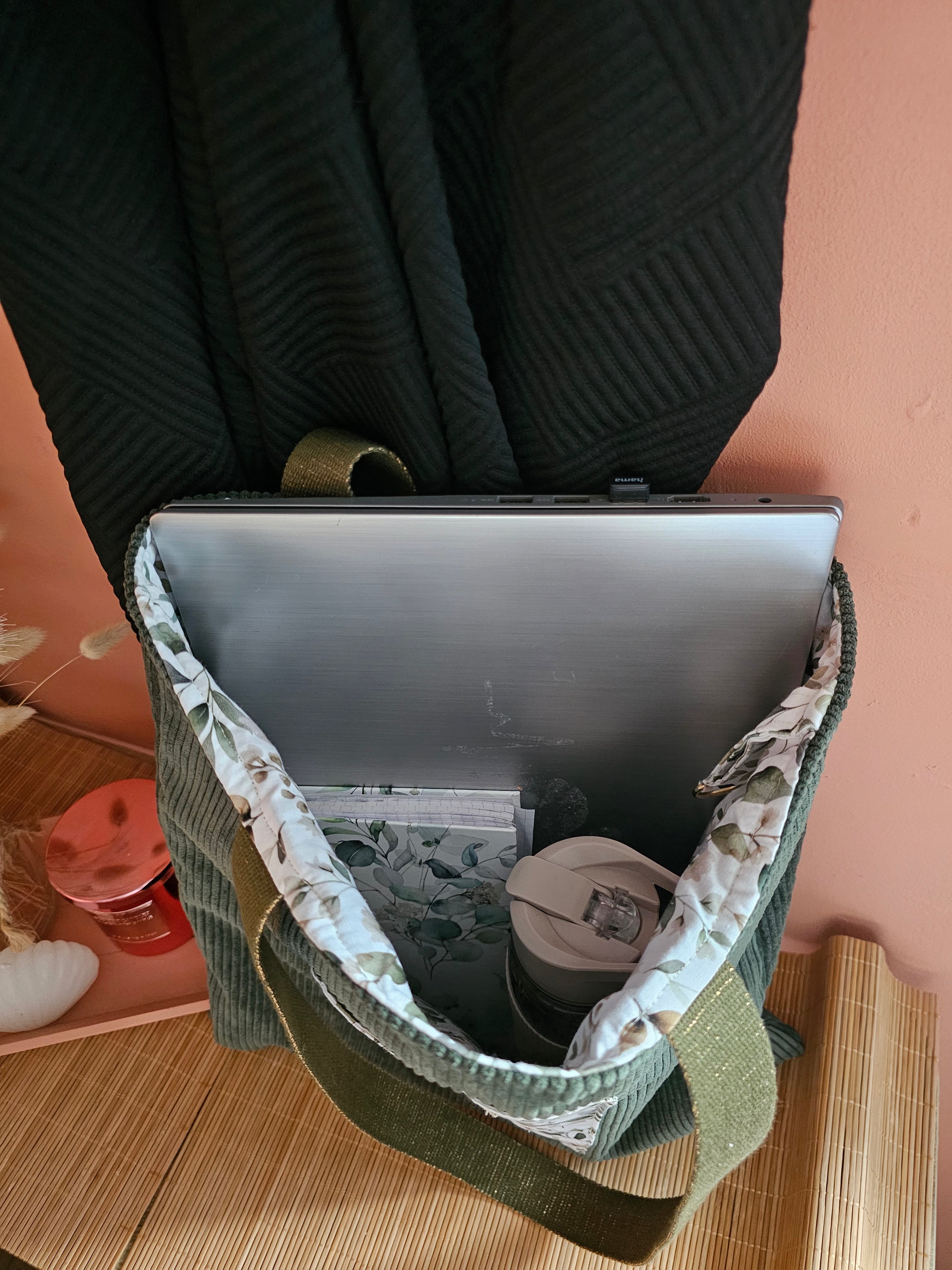 Tote bag en velours ou coton épais fait main, grand sac épaule artisanal