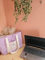 Cabas femme fait main grand format – pratique & organisé avec mousqueton – Mon Fil à Passion