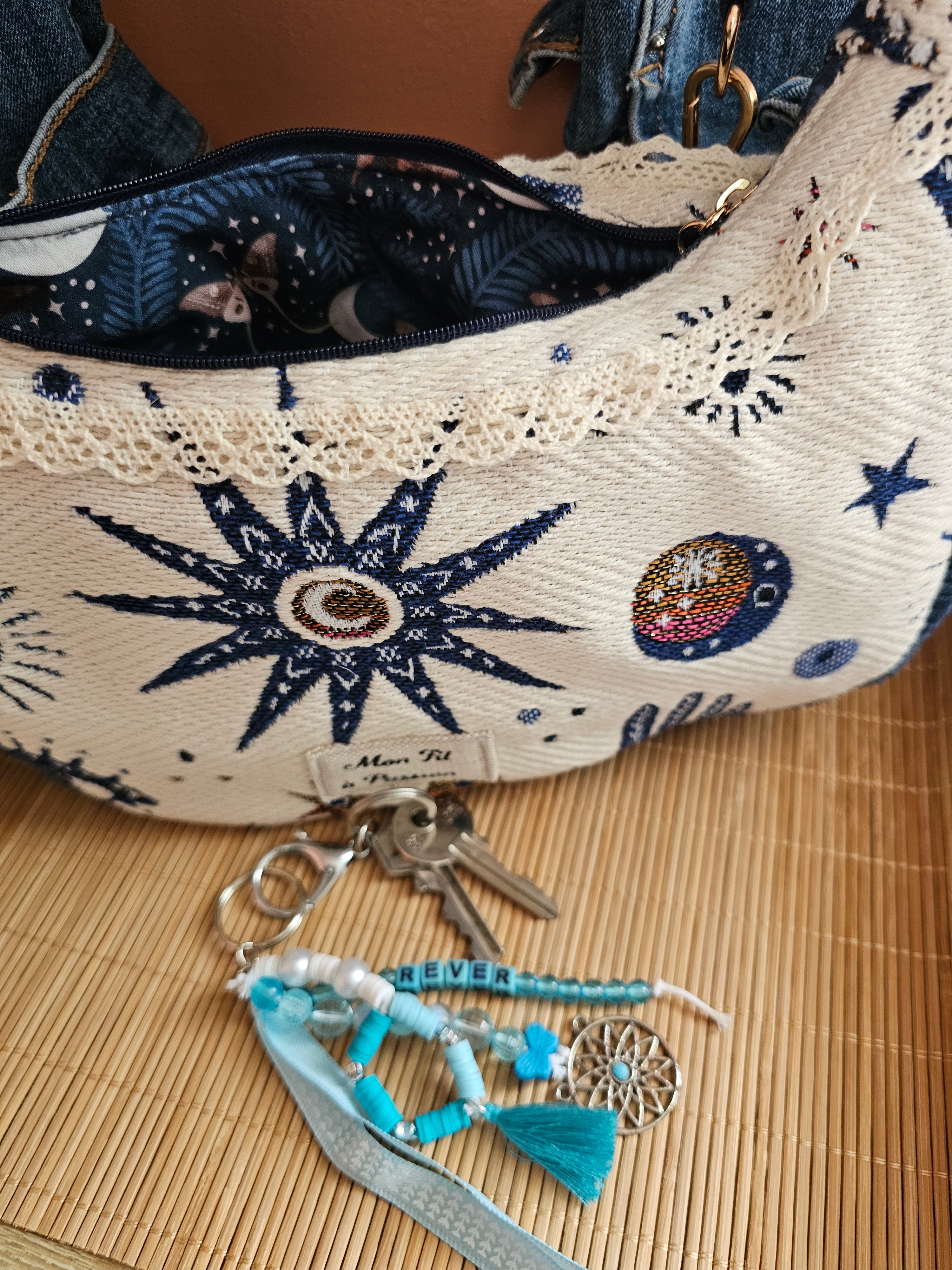 Sac bandoulière femme fait main – demi-lune chic ou bohème – Mon Fil à Passion