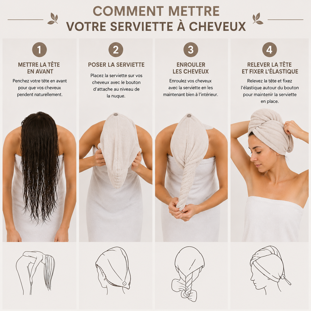 Serviette cheveux en bambou – turban séchage rapide doux & absorbant – fait main France | Mon Fil à Passion