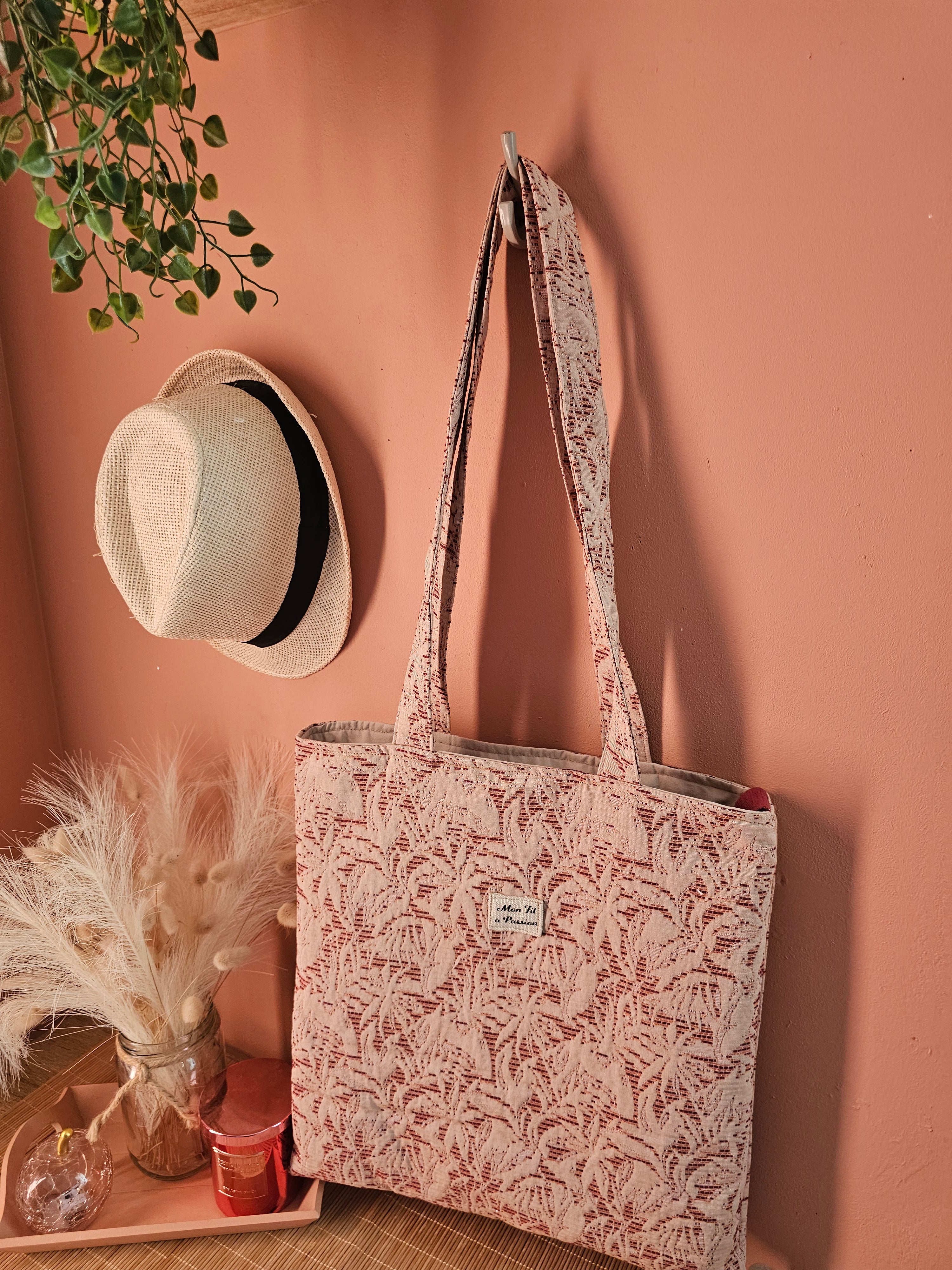 Tote bag en velours ou coton épais fait main, grand sac épaule artisanal