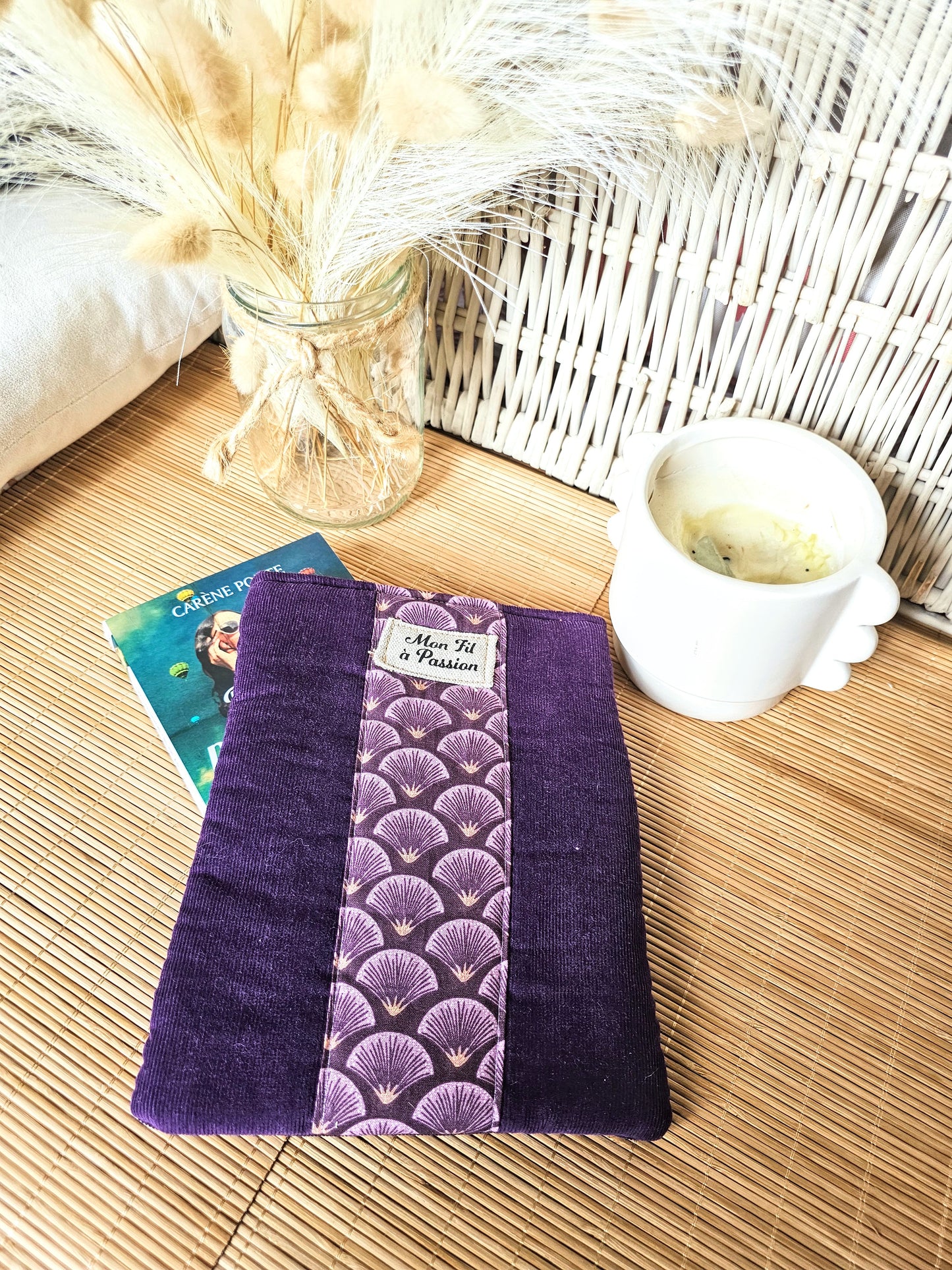 Pochette à Livre en velours | housse de protection Livre Tissu Fait Main France