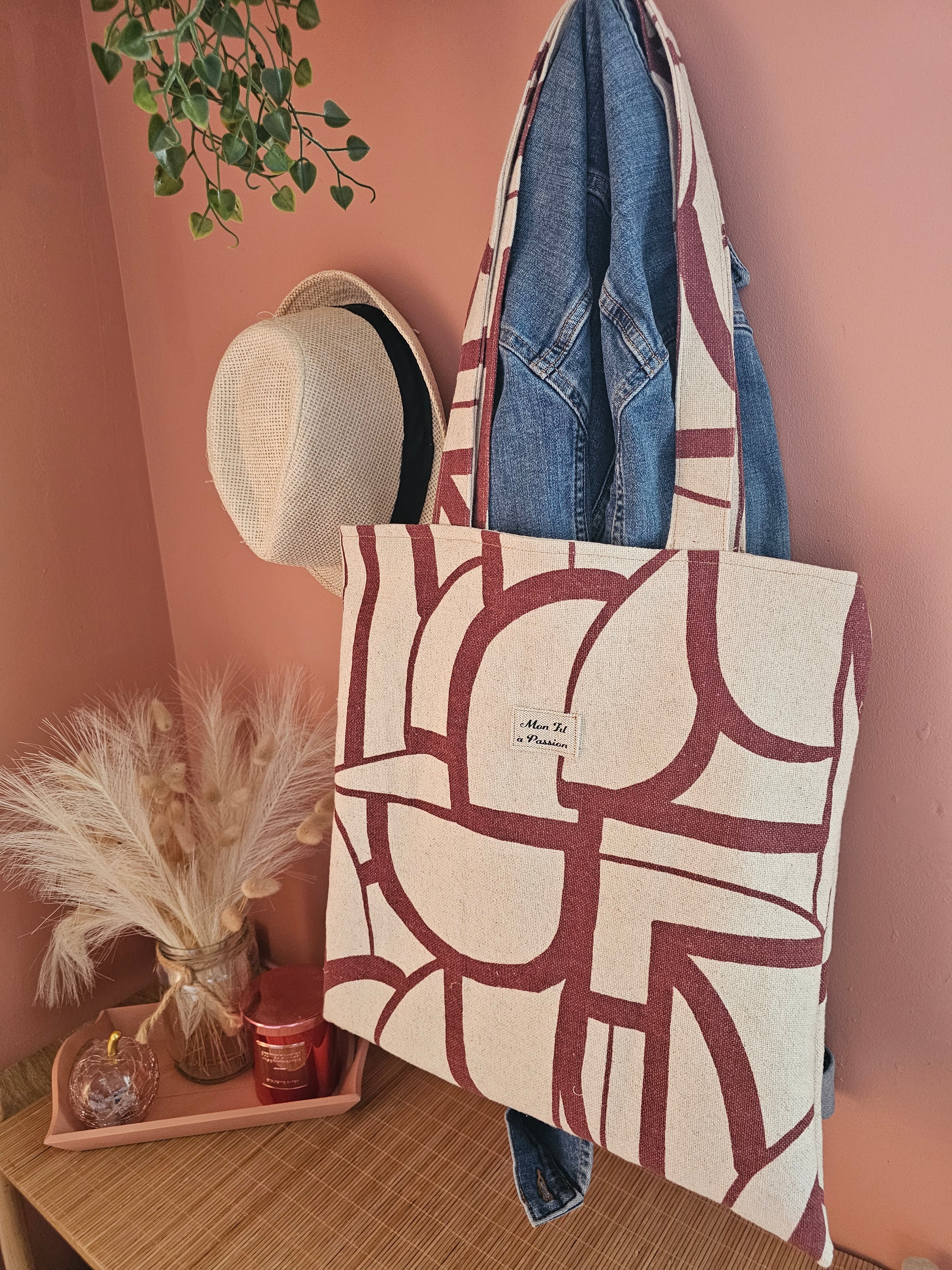 Tote bag en velours ou coton épais fait main, grand sac épaule artisanal