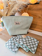 Coffret beauté éco-responsable – pochette transformable & 5 lingettes lavables en bambou – Mon Fil à Passion