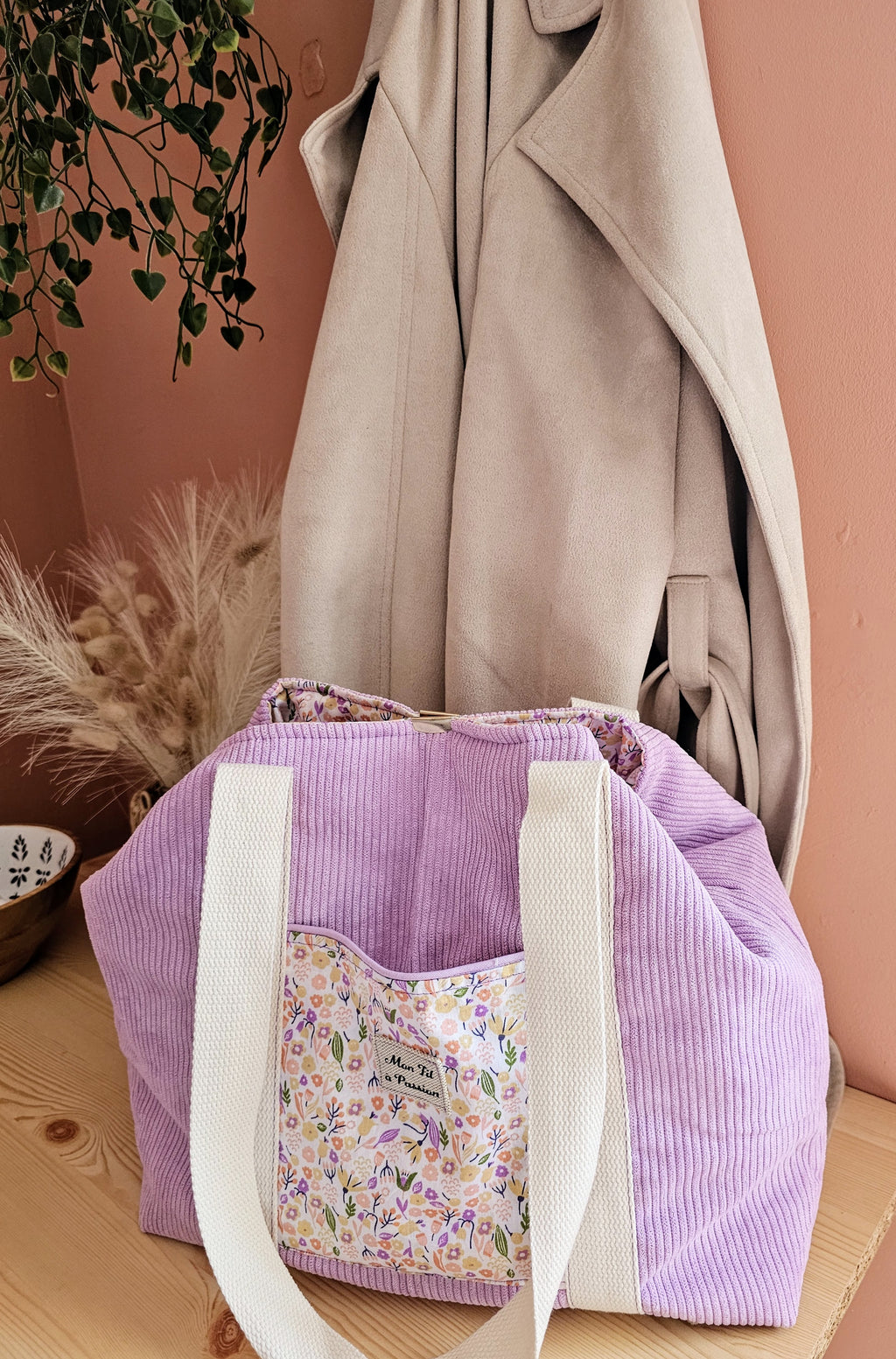 Cabas femme fait main grand format – pratique & organisé avec mousqueton – Mon Fil à Passion
