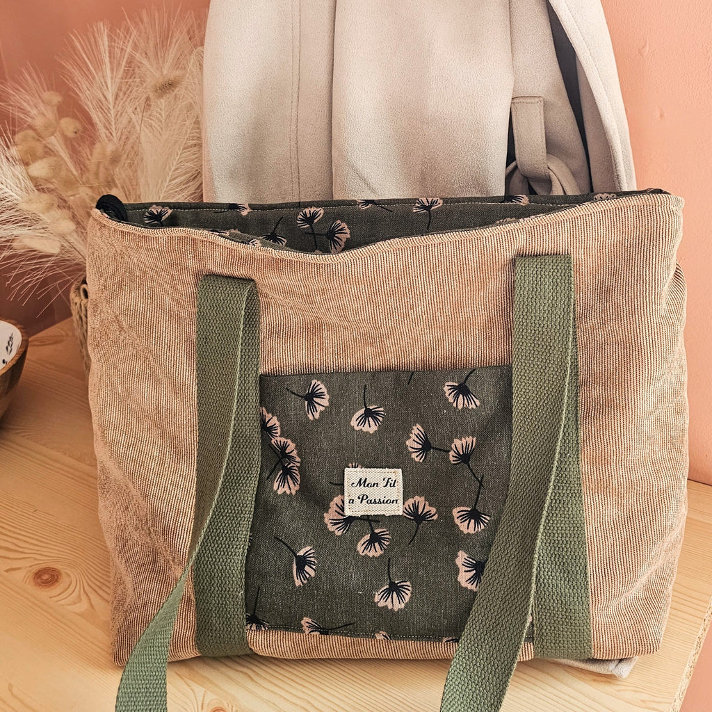Cabas femme fait main grand format – pratique & organisé avec mousqueton – Mon Fil à Passion