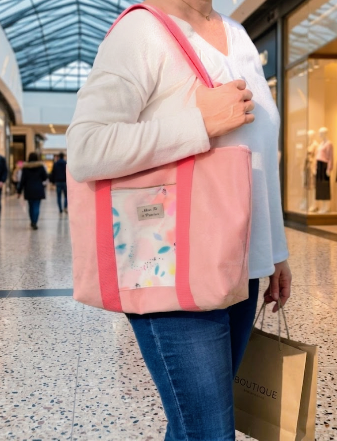 Cabas femme fait main grand format – pratique & organisé avec mousqueton – Mon Fil à Passion