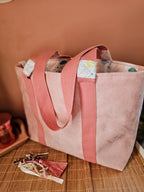 Cabas Suédine Rose & Fleurs Pastel – Pièce unique