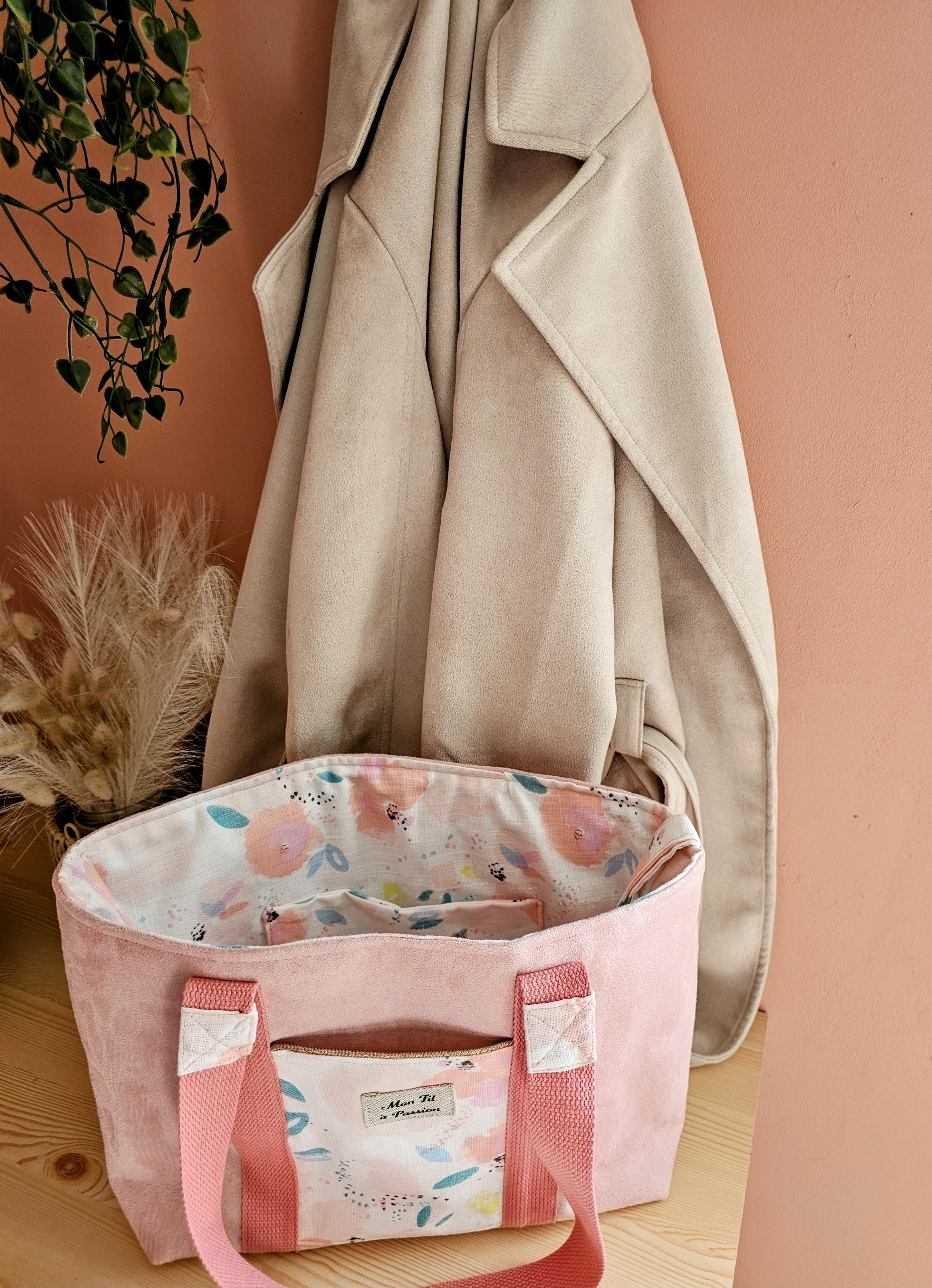 Cabas femme fait main grand format – pratique & organisé avec mousqueton – Mon Fil à Passion