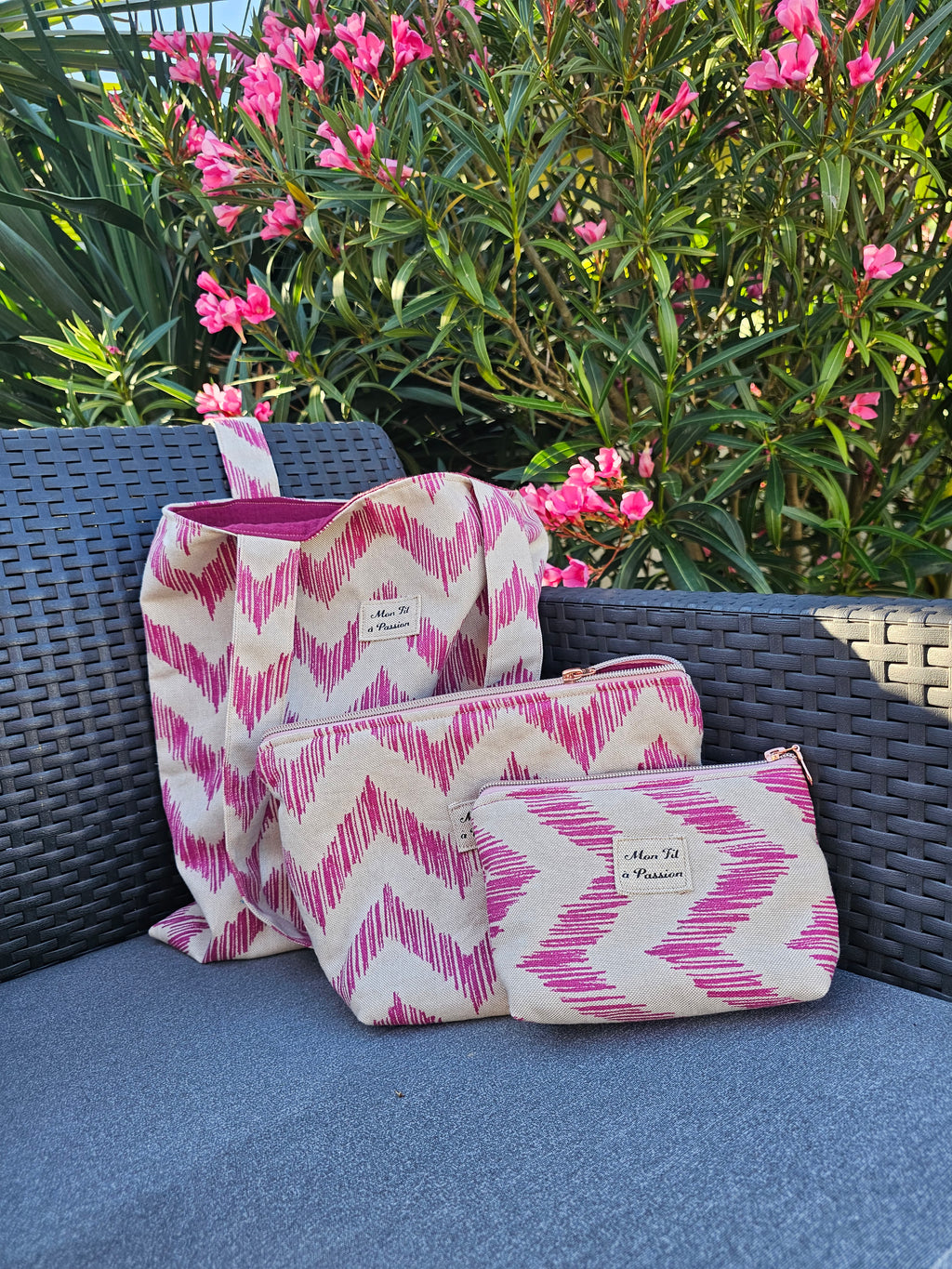 Tote bag fuschia cousu main