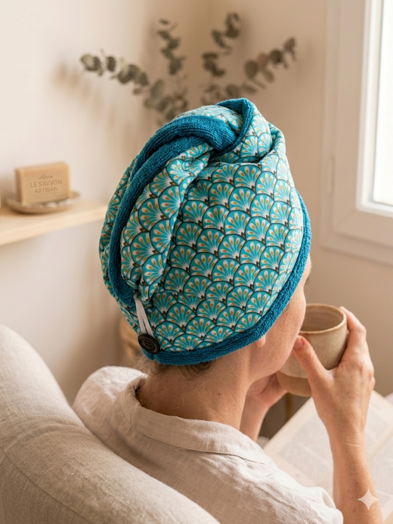 Serviette cheveux en bambou – turban séchage rapide doux & absorbant – fait main France | Mon Fil à Passion