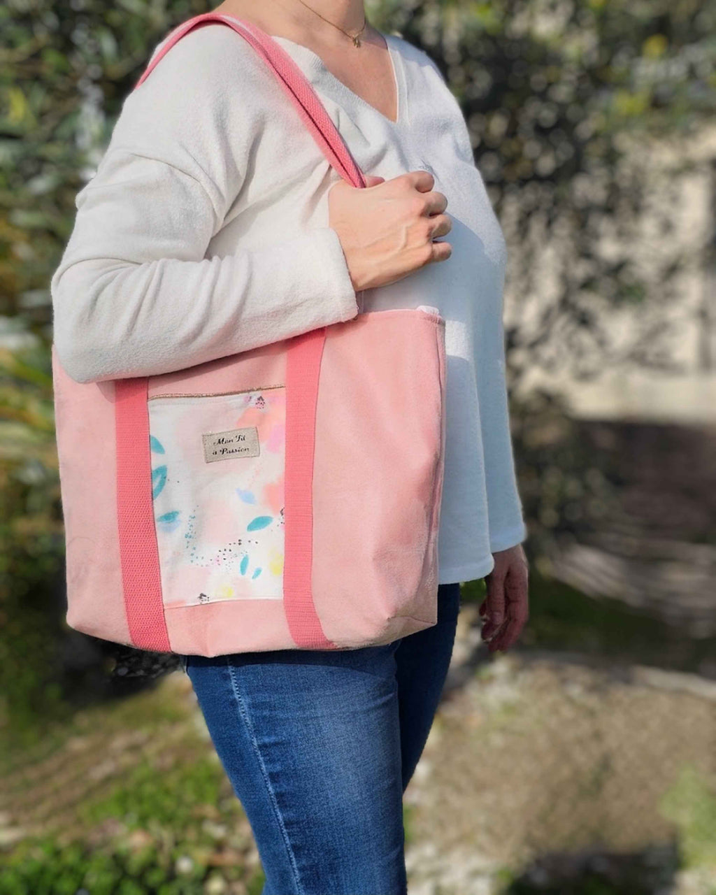 Cabas Suédine Rose & Fleurs Pastel – Pièce unique