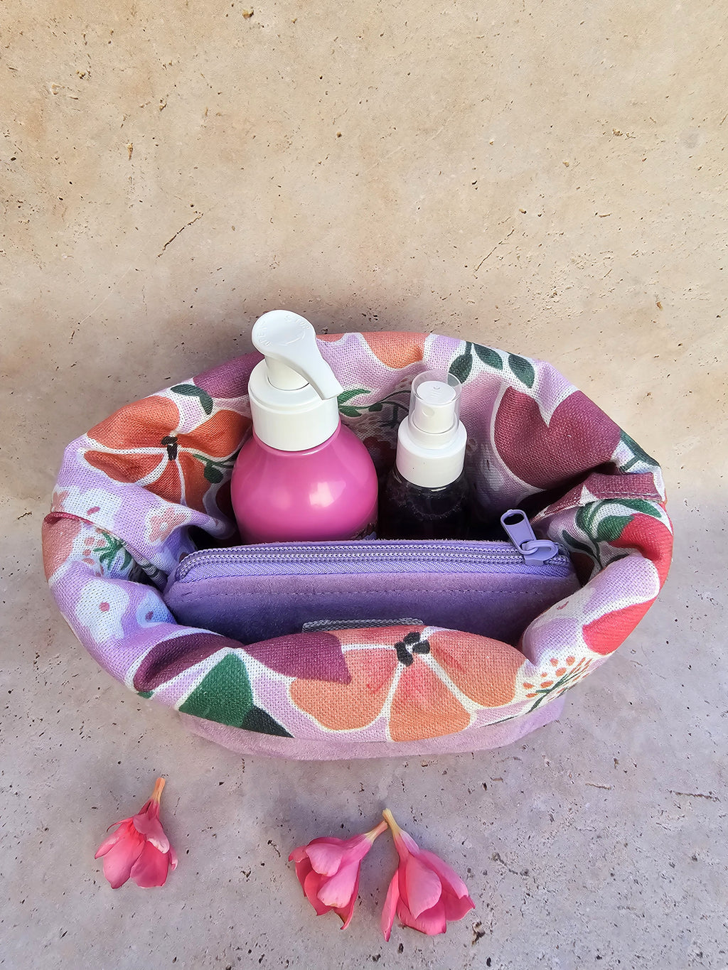 Duo Pochette astucieuse & petite pochette Suédine Lilas – Pièce unique
