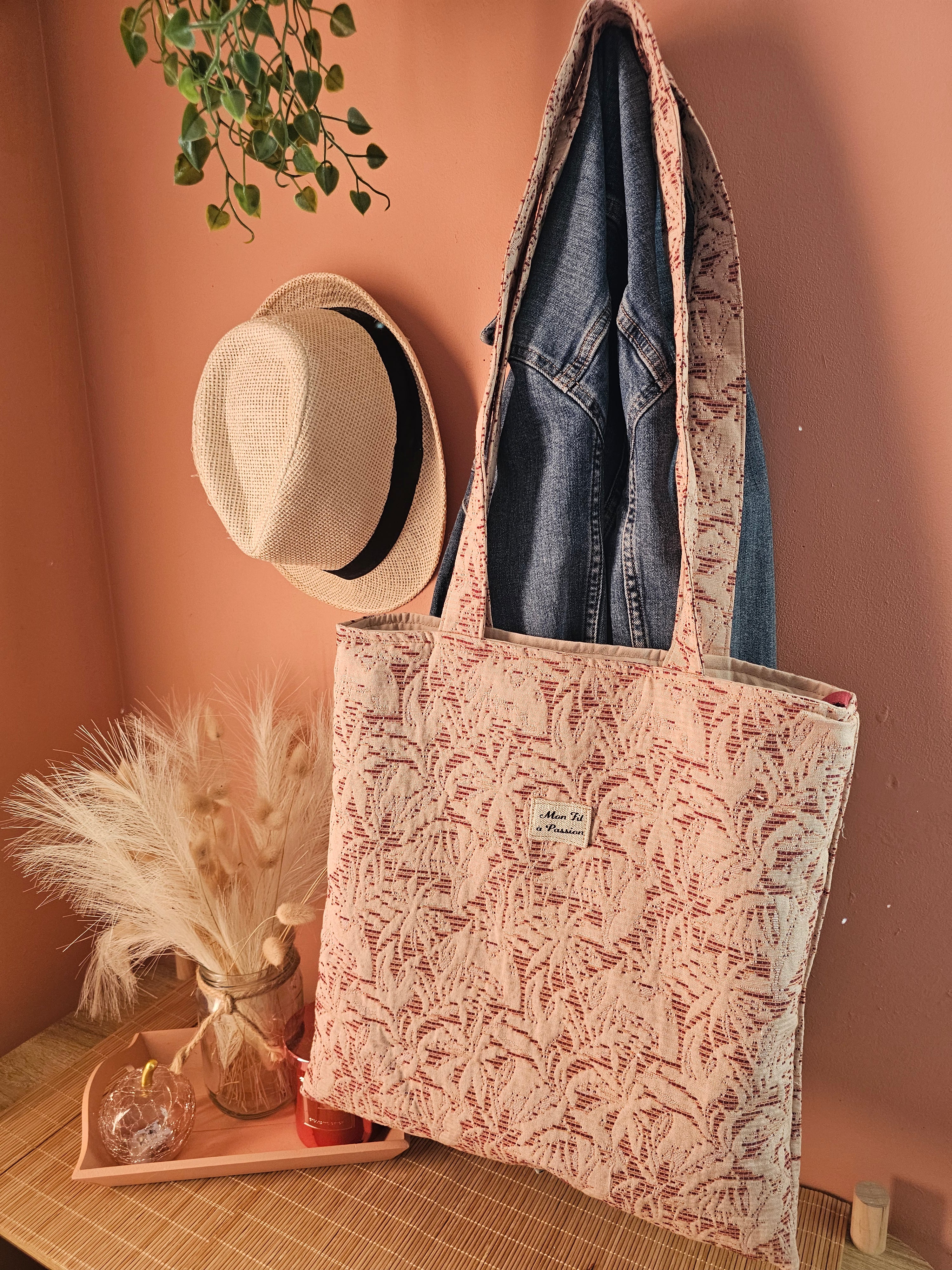 Tote bag en velours ou coton épais fait main, grand sac épaule artisanal