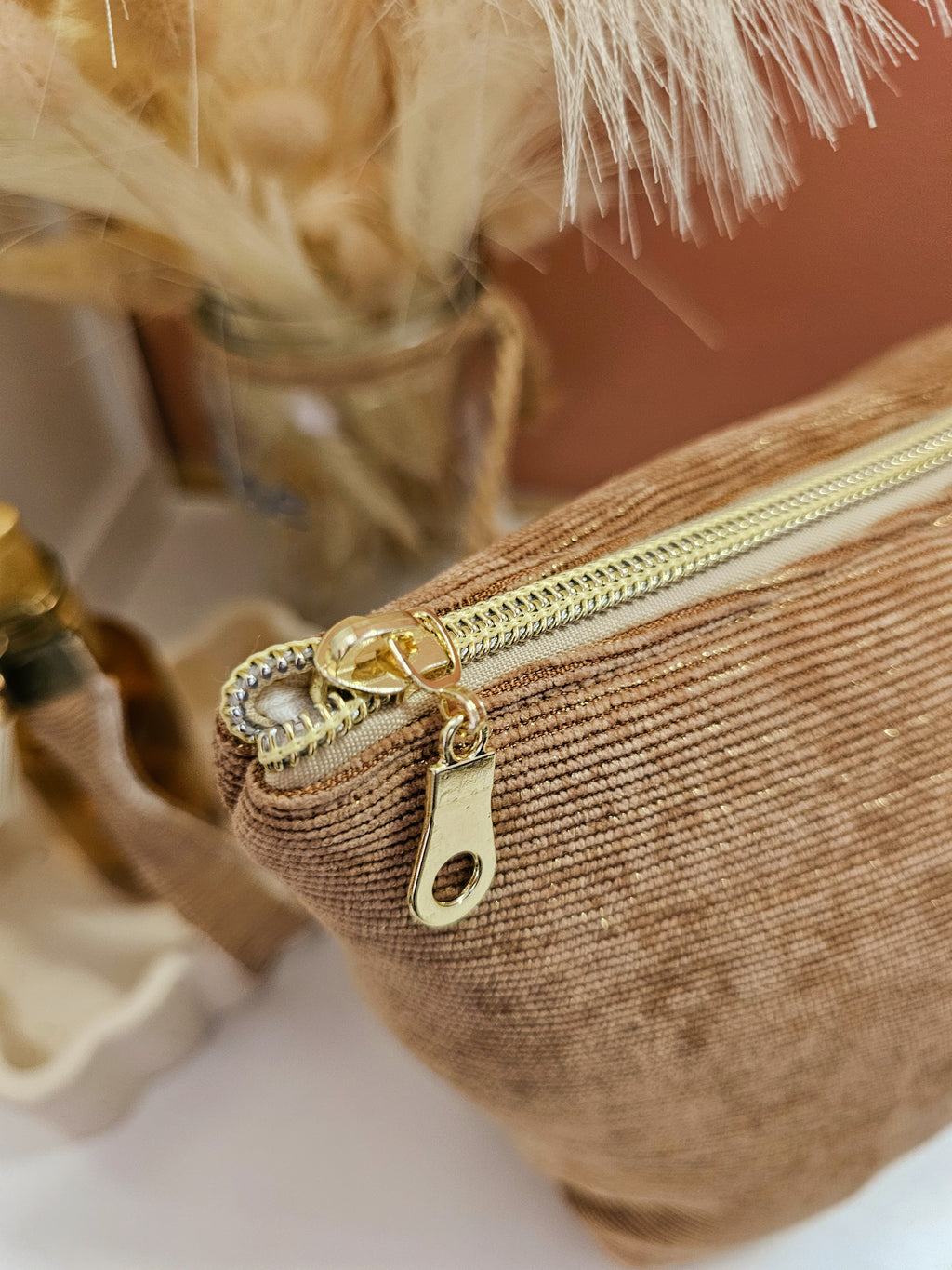 Pochette astucieuse 2-en-1 en velours côtelé - Trousse de toilette transformable en panière