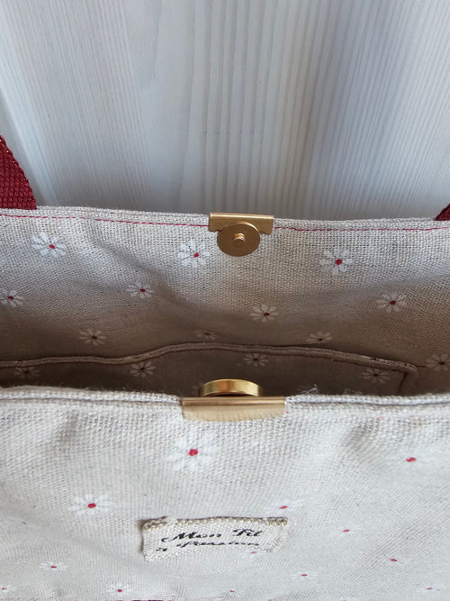 Cabas Velours Bordeaux & Marguerites – Pièce unique