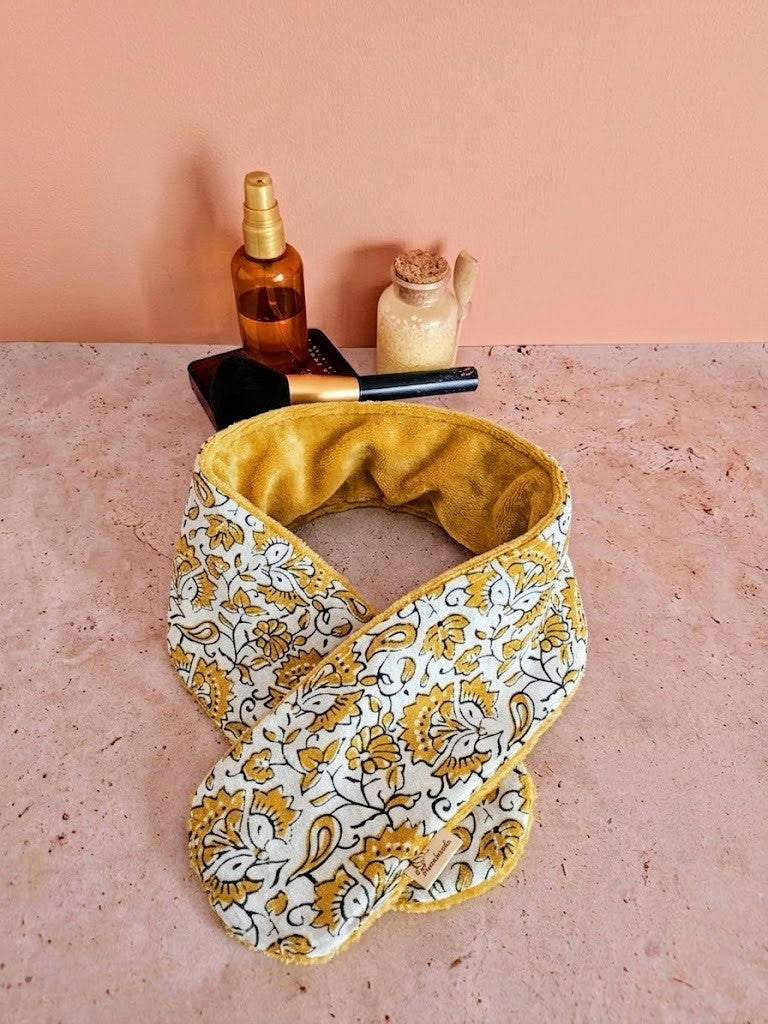 Bandeau de soin visage en éponge de bambou – ajustable & ultra doux – fait main France | Mon Fil à Passion