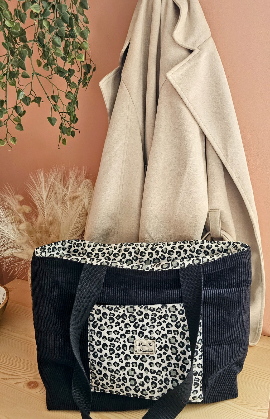 Cabas femme fait main grand format – pratique & organisé avec mousqueton – Mon Fil à Passion