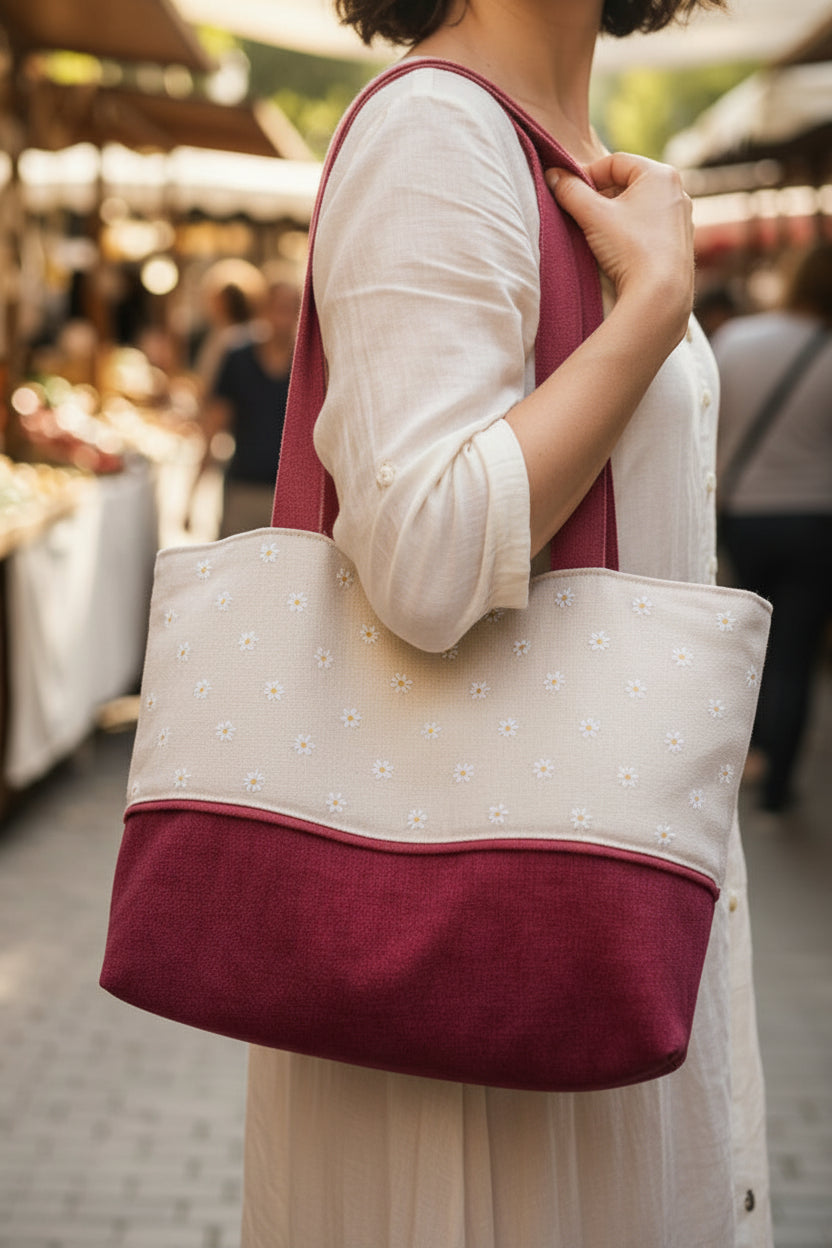Cabas femme fait main grand format – pratique & organisé avec mousqueton – Mon Fil à Passion