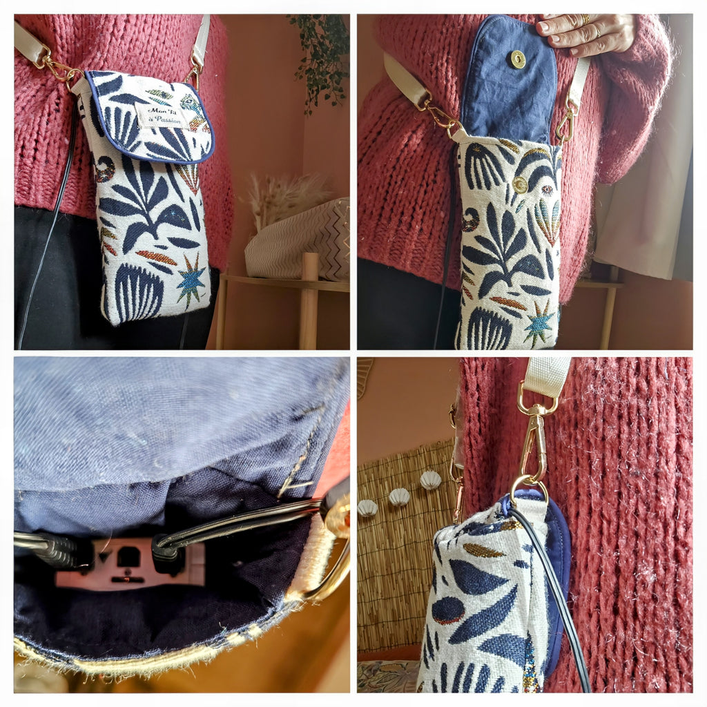 Pochette fait main pour ranger et transporter son appareil médical. Un rabat pour securiser le TENS et laisser passer les fils sans être gêné. Petit sac molletonné pour protéger des petits chocs et rayures
Différents angles de la pochette