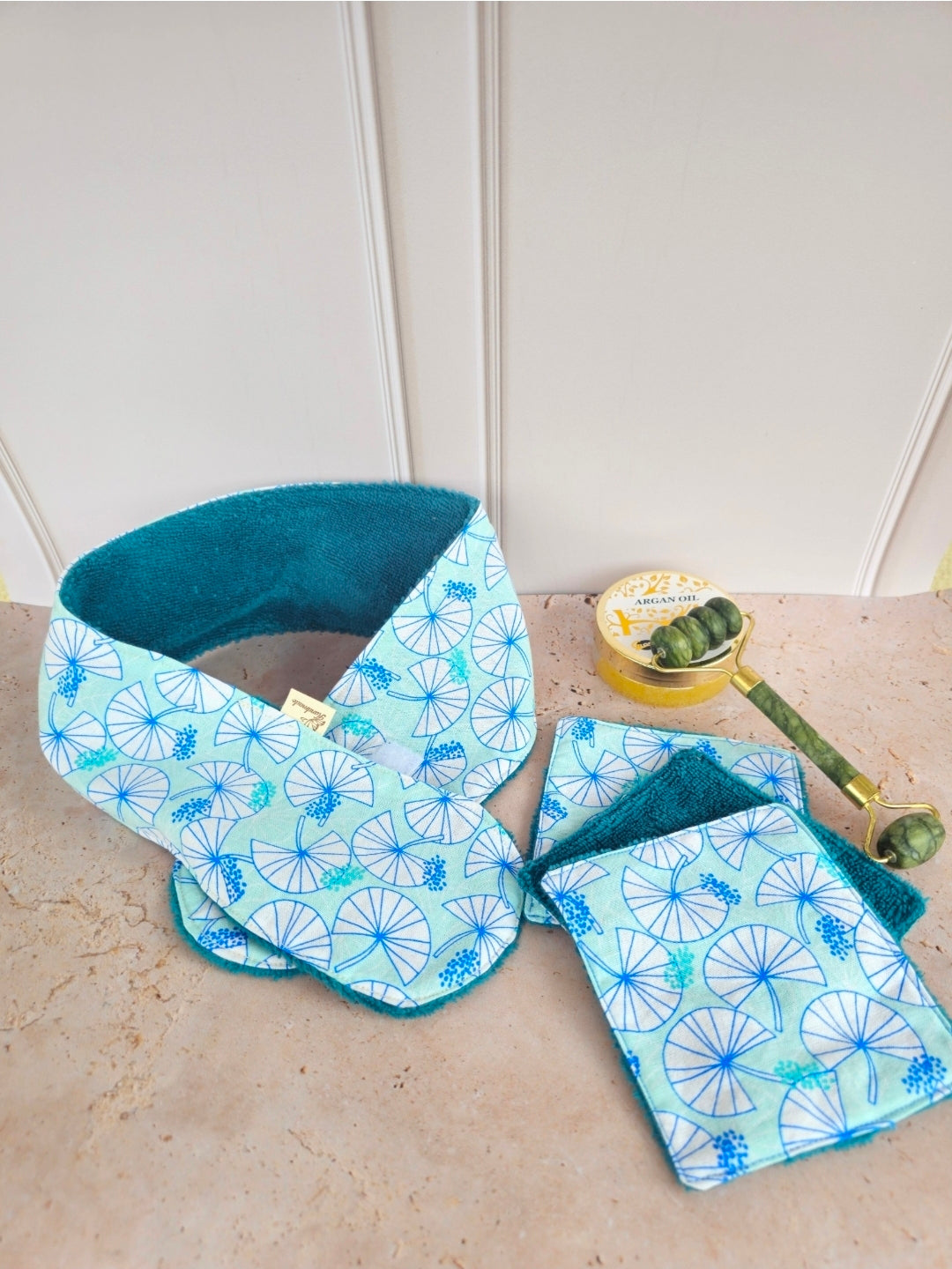 Coffret douceur visage zéro déchet bandeau de soin & 3 lingettes démaquillantes – fait main