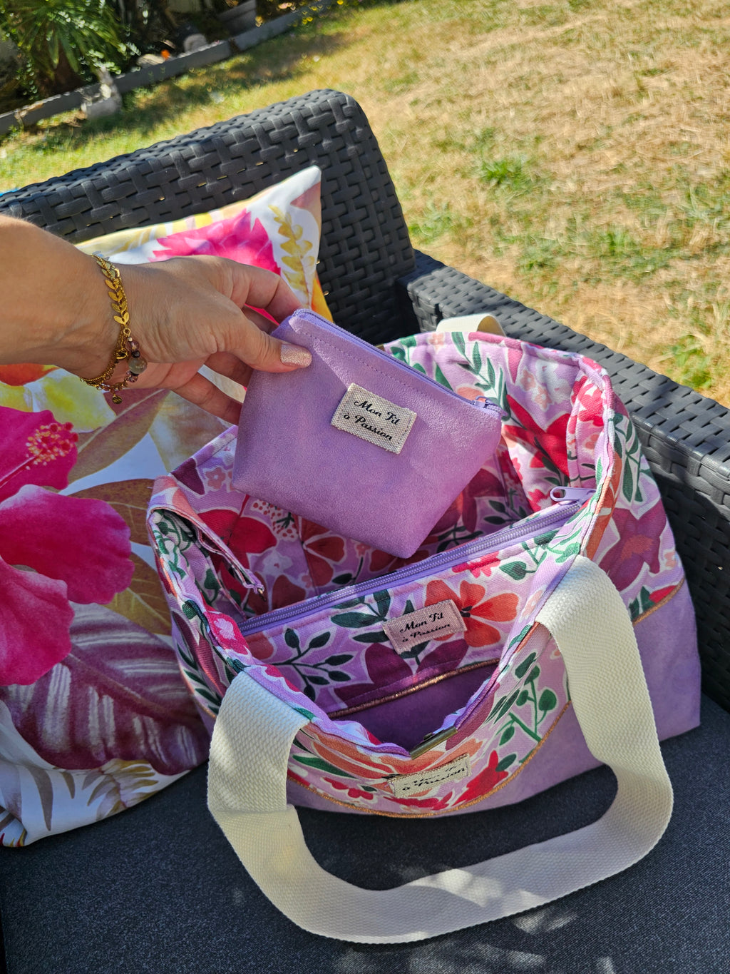 Duo Pochette astucieuse & petite pochette Suédine Lilas – Pièce unique