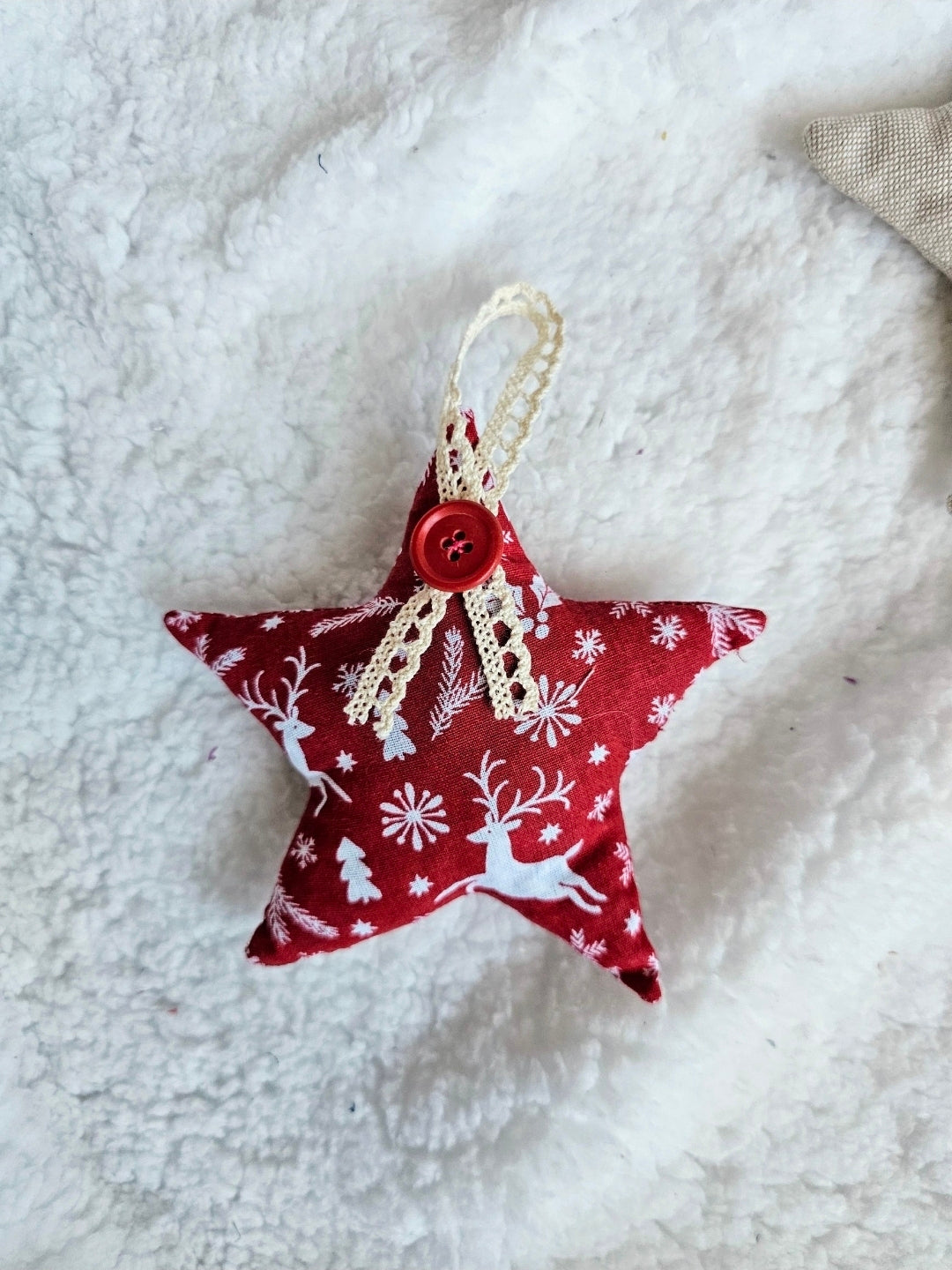 Décoration de Noël en tissus étoile et coeur